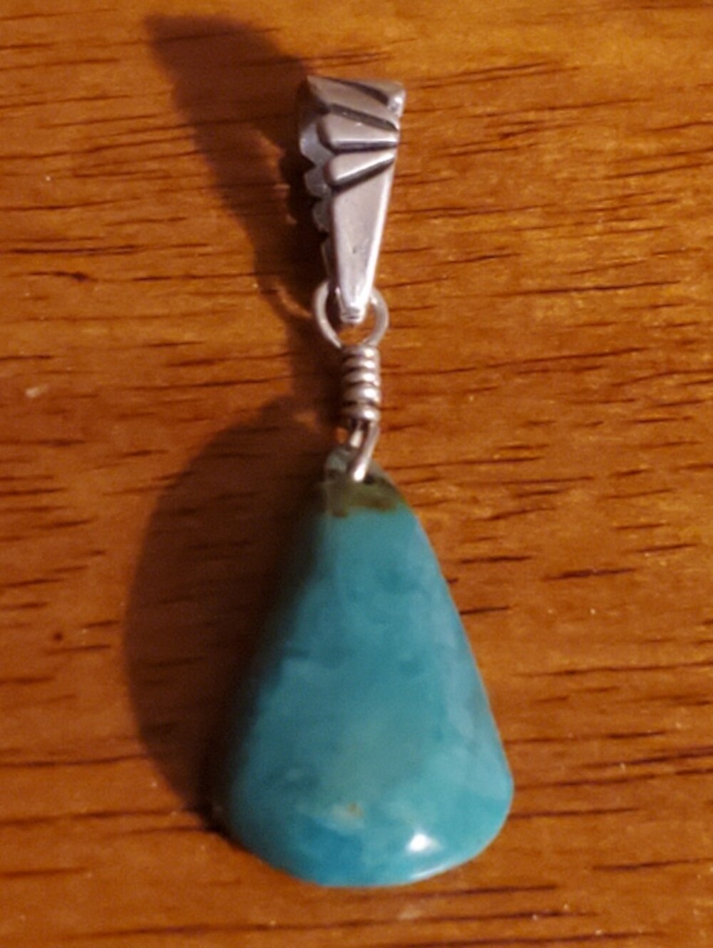 Vintage Turquoise Sterling Silver Pendant Earth Mined Stone